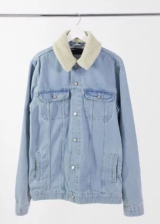 Светлая джинсовая куртка со съемным воротником из искусственного меха ASOS DESIGN Tall-Синий