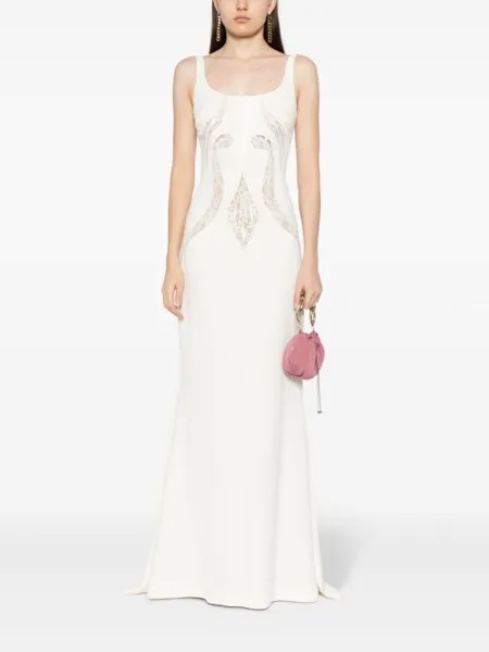 Платье маски с кружевной вставкой Elie Saab, белый