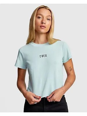 RVCA Женская футболка в рубчик цвета морской волны с логотипом и коротким рукавом с круглым вырезом, укороченный топ для юниоров M