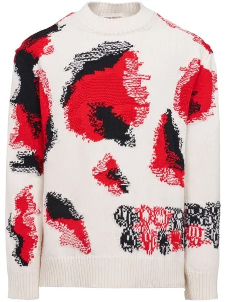 Alexander McQueen джемпер Obscured Skull вязки интарсия, нейтральный цвет