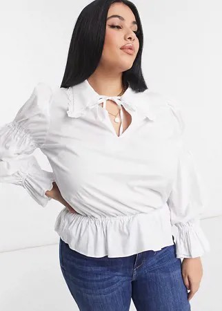 Рубашка из поплина с кружевным воротником Fashion Union Plus-Белый