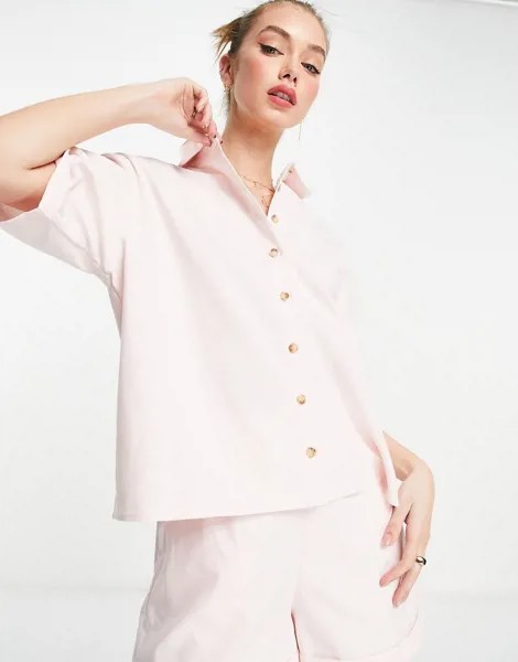 Льняная свободная рубашка пастельного розового цвета от комплекта Pretty Lavish-Розовый цвет