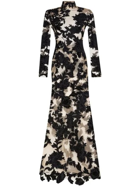 Oscar de la Renta бархатное гипюровое платье Peony, черный
