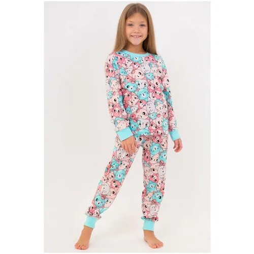 Пижама BONITO KIDS, брюки, джемпер, рукава с манжетами, брюки с манжетами, пояс на резинке, размер 110, розовый