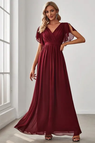 Плиссированное шифоновое вечернее платье А-силуэта с завязкой на талии Ever Pretty, красный