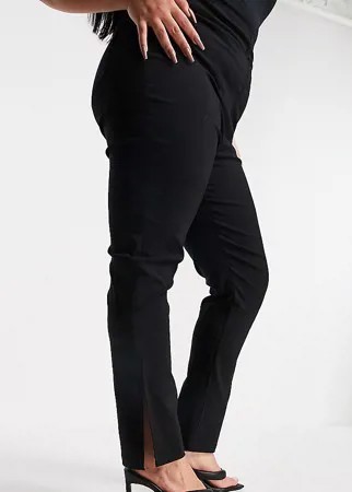 Черные брюки из бенгалина с завышенной талией и разрезами по нижнему краю штанин ASOS DESIGN Curve-Черный