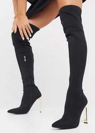 Черные эластичные ботфорты с золотистым каблуком Simmi London Liane-Черный