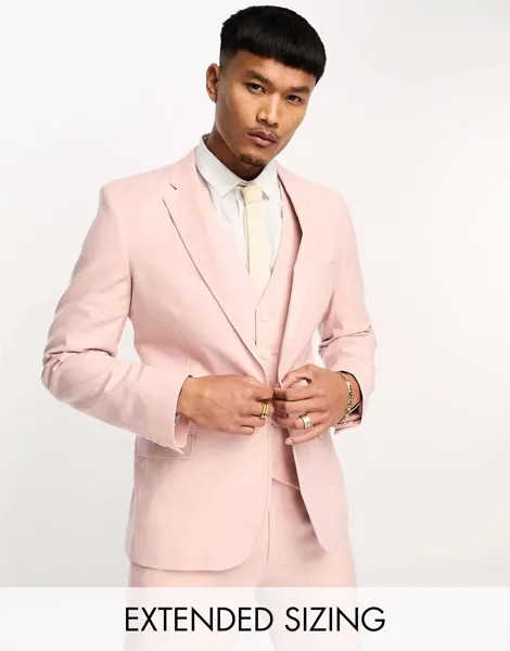 Супероблегающий льняной пиджак ASOS пастельно-розового цвета