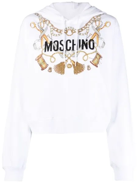 Moschino худи из органического хлопка с логотипом, белый