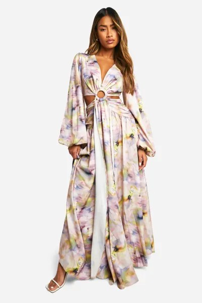 Платье макси с размытым принтом и вырезами в виде кольца boohoo, мультиколор