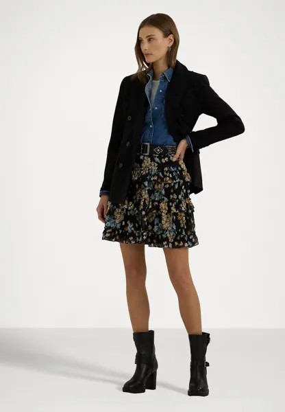 Мини-юбка FLORAL RUFFLE TRIM GEORGETTE MINISKIRT Ralph Lauren, черный