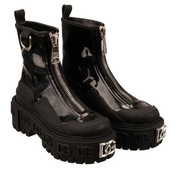 DOLCE - GABBANA Трекинговые байкерские ботинки с логотипом DG, обувь на плато, черный, серебристый 12882