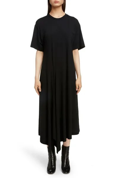 Y s by YOHJI YAMAMOTO Черная футболка с асимметричным подолом Платье миди макси LBD 2 (4/6)