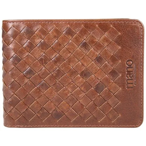 Бумажник Mano, фактура плетеная, гладкая, коричневый