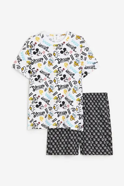 Пижамный комплект H&M Disney100 Regular Fit T-shirt and Shorts, 2 предмета, белый/мультиколор