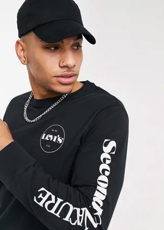 Черный свободный лонгслив с логотипом на груди и рукавах Levi's Modern Vintage-Черный цвет