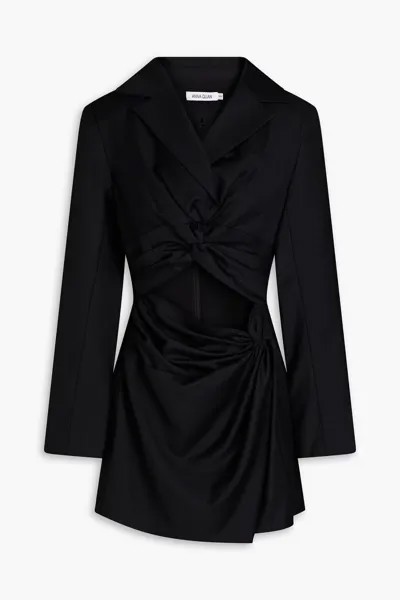 Мини-платье-смокинг из скрученной шерсти и твила с вырезом Anna Quan, черный