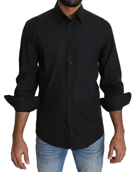 Рубашка DOLCE - GABBANA GOLD, черное хлопковое торжественное платье, мужской топ 38/US15/XS, рекомендованная розничная цена 600 долларов США