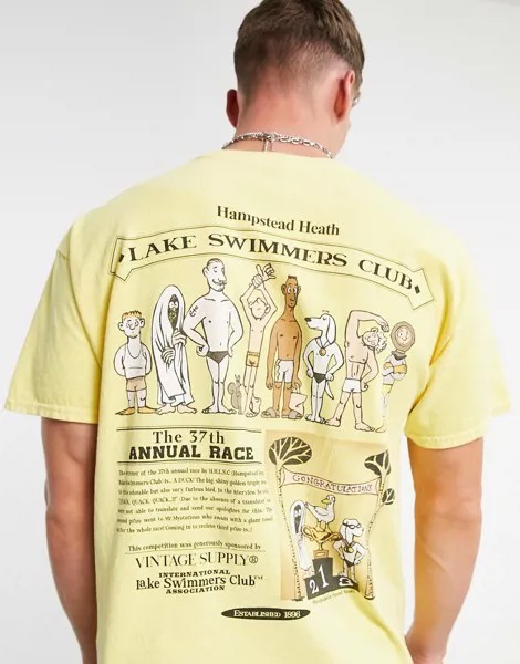 Желтая футболка с принтом «Клуб любителей плавания» на спине Vintage Supply Swim Club-Желтый