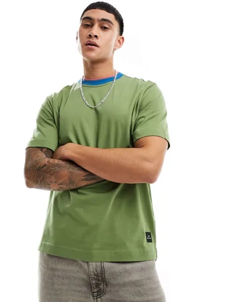 Светло-зеленая футболка с контрастным воротником и логотипом PS Paul Smith