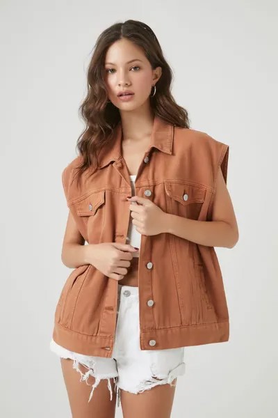 Джинсовый жилет оверсайз Forever 21, коричневый