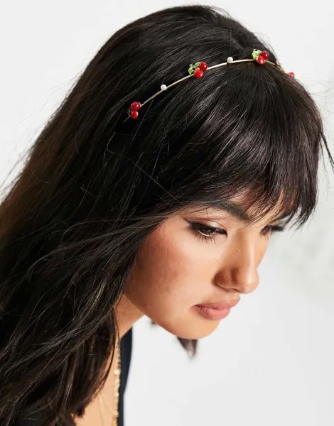 Металлический обруч на голову с вишенками ASOS DESIGN-Золотистый