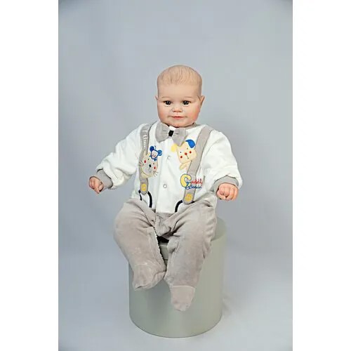 Комбинезон picola baby, закрытая стопа, размер 9-12, серый, бежевый