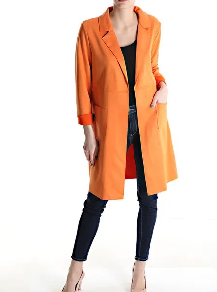 Замшевое пальто дастер с карманами, оранжевый