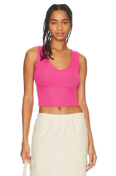 Майка LNA Cropped V Rib, цвет Bright Pink