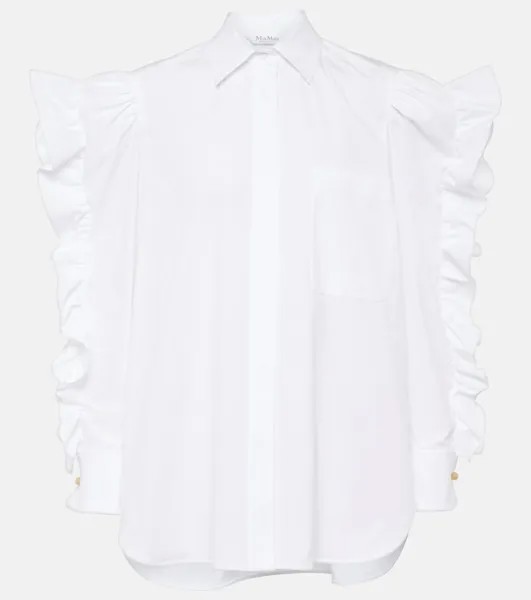 Рубашка Pleiadi из хлопкового поплина с оборками Max Mara, белый