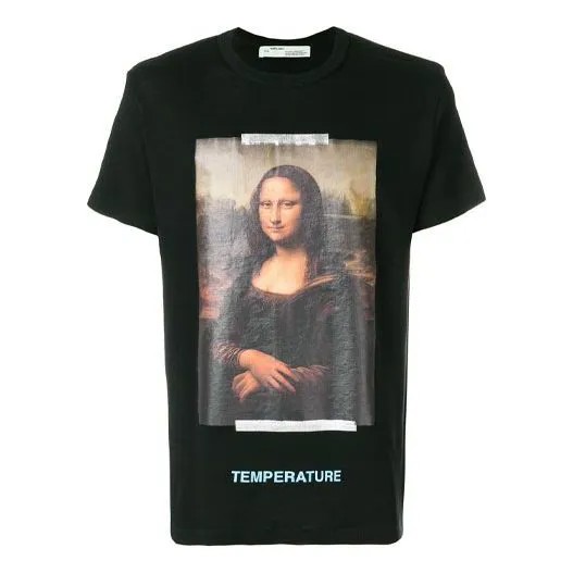 Футболка Men's OFF-WHITE Mona Lisa Printing Back Arrow Short Sleeve Black T-Shirt, мультиколор