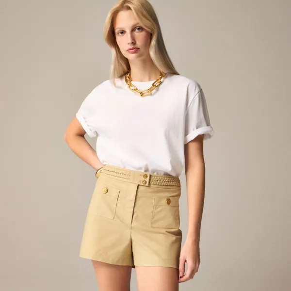 Мини-Шорты из хлопковой смеси с плетеной отделкой J.Crew, хаки