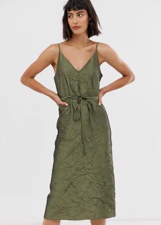 Платье-комбинация с поясом из фактурной тафты ASOS WHITE-Зеленый