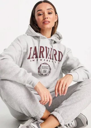 Oversized-худи серого меланжевого цвета с принтом в виде надписи Harvard ASOS DESIGN-Серый