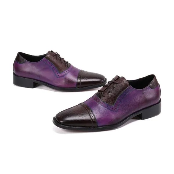 Роскошные мужские классические кожаные туфли, новые фиолетовые туфли оксфорды на шнуровке для свадьбы и офиса