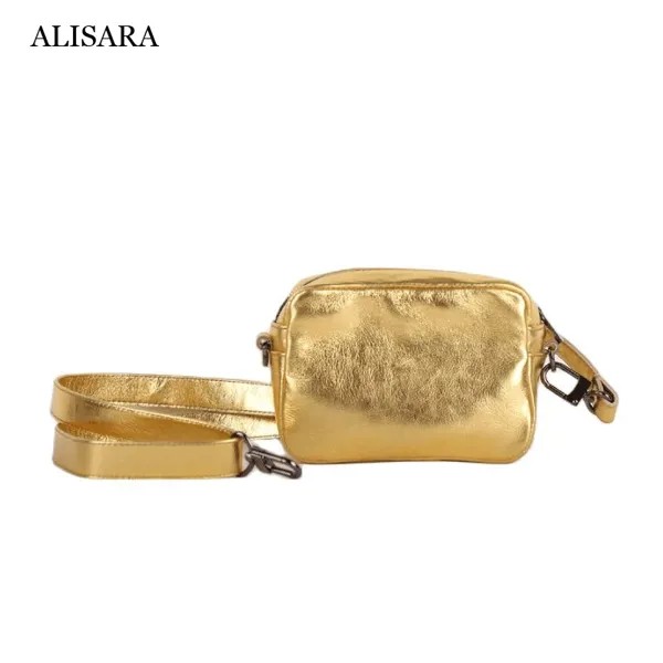 Миниатюрная сумка-мессенджер Alisara для мужчин, модные повседневные ранцы из воловьей кожи, золотистый Органайзер через плечо