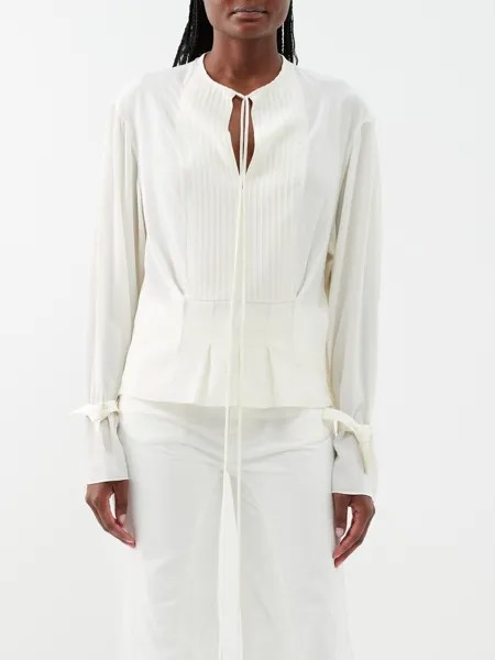 Плиссированная шелковая блузка Victoria Beckham, белый