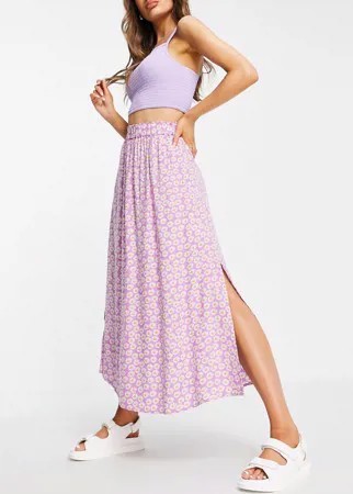 Сиреневая юбка макси с разрезом сбоку и цветочным принтом Y.A.S-Многоцветный