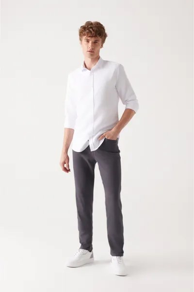 Мужские хлопковые брюки узкого кроя антрацитового цвета с 5 карманами Avva, серый