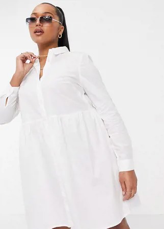 Белое платье-рубашка мини из органического хлопка с присборенной юбкой ASOS DESIGN Curve-Белый