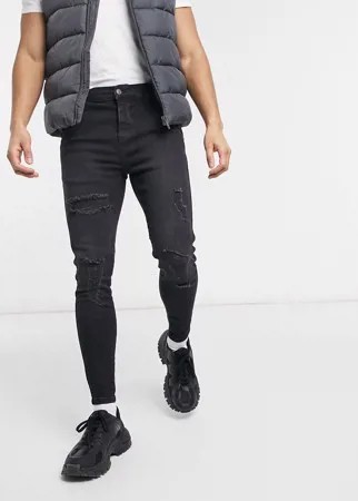 Черные зауженные джинсы со рваной отделкой SikSilk-Черный цвет