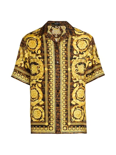 Шелковая походная рубашка Baroccodile Versace, цвет caramel black gold