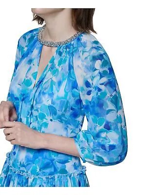 CALVIN KLEIN Женское синее вечернее платье с пышными рукавами на подкладке и длинными рукавами 16