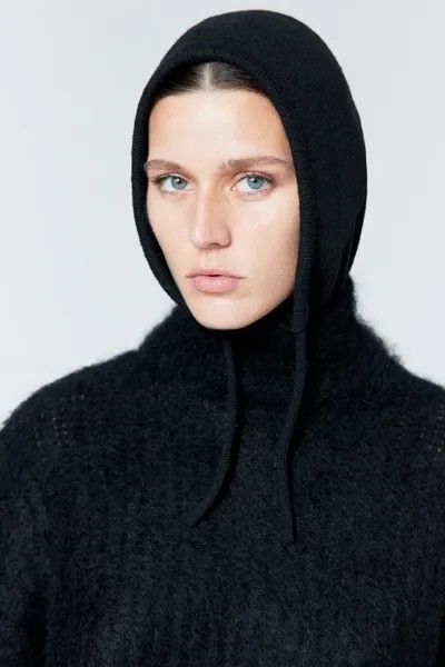 Свитер из смесового мохера с низким воротником-поло  H&M, черный