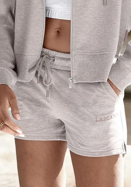 Спортивные шорты LASCANA с вышивкой логотипа, костюм для отдыха, коричневый
