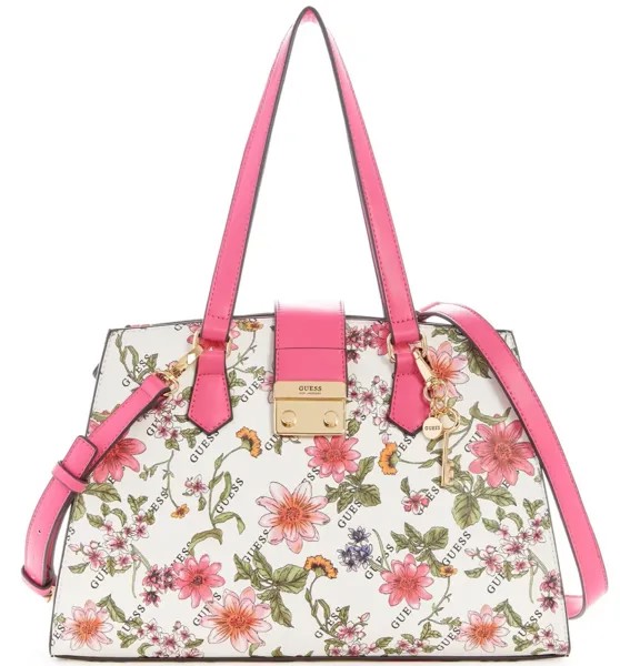 НОВИНКА, женская большая сумка через плечо GUESS, кошелек - розовый с цветочным принтом