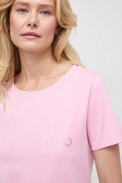 Хлопковая футболка Liu Jo, розовый