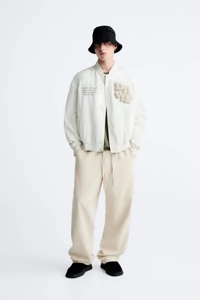 Куртка-бомбер с нашивкой ZARA, белый