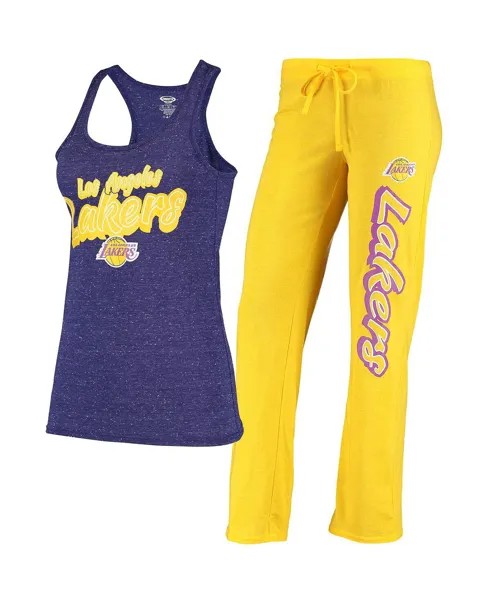 Женский комплект для сна из майки и брюк золотистого и фиолетового цвета Los Angeles Lakers Racerback Concepts Sport