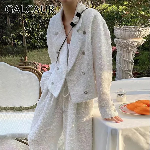 Корейский модный Комплект из трех предметов GALCAUR, однотонный жилет, пиджак с длинным рукавом и надрезом, женские брюки с широкими штанинами ...